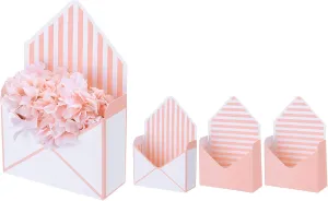 PATIKIL Paper Flower Gift Bags Set, 4 Pcs Paper Bouquet Flower Gift Bag with Handle Small Folding Hand Hold Envelope Box for Florist Wedding Party Birthdays, Striped Style, Pink