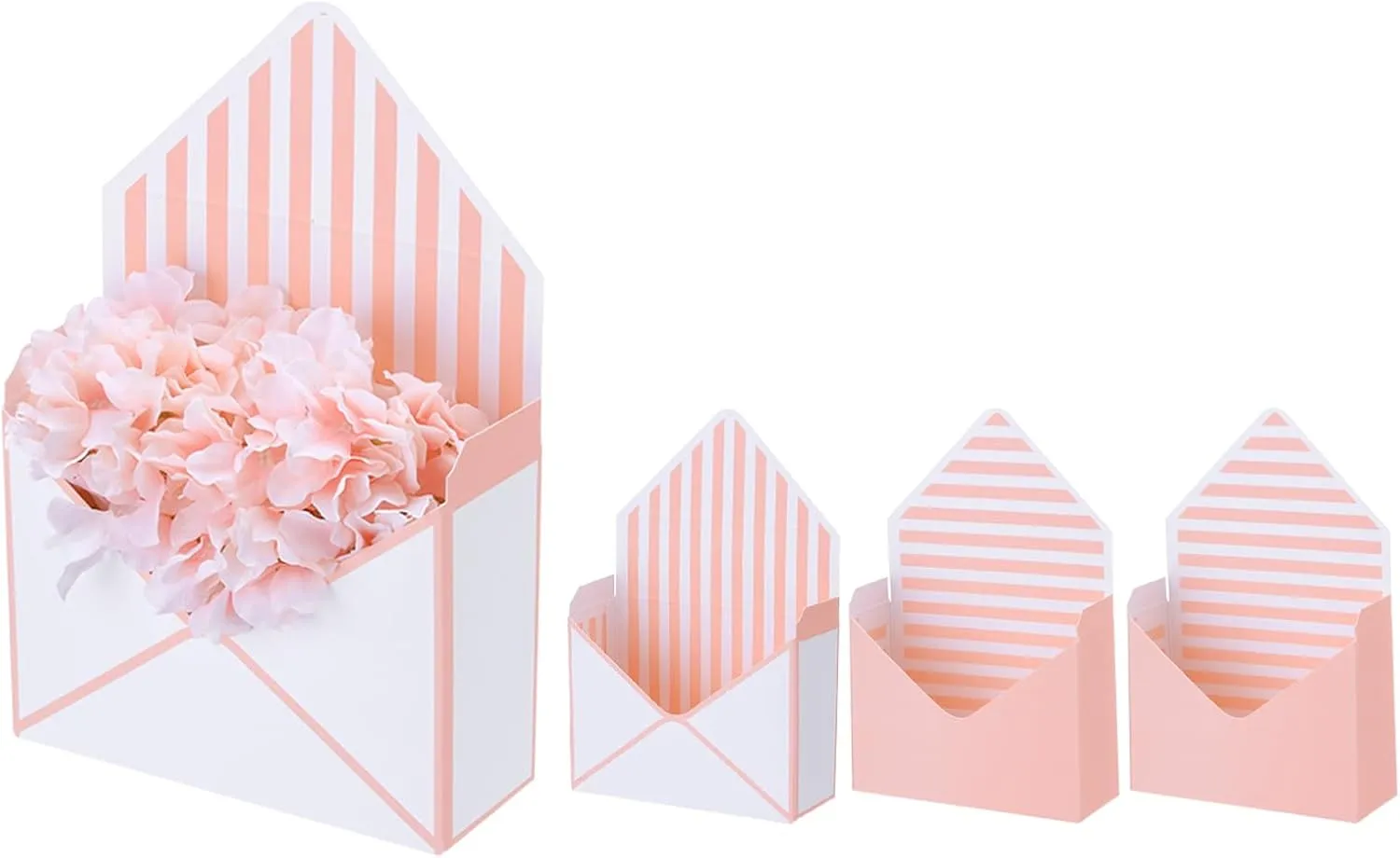 PATIKIL Paper Flower Gift Bags Set, 4 Pcs Paper Bouquet Flower Gift Bag with Handle Small Folding Hand Hold Envelope Box for Florist Wedding Party Birthdays, Striped Style, Pink