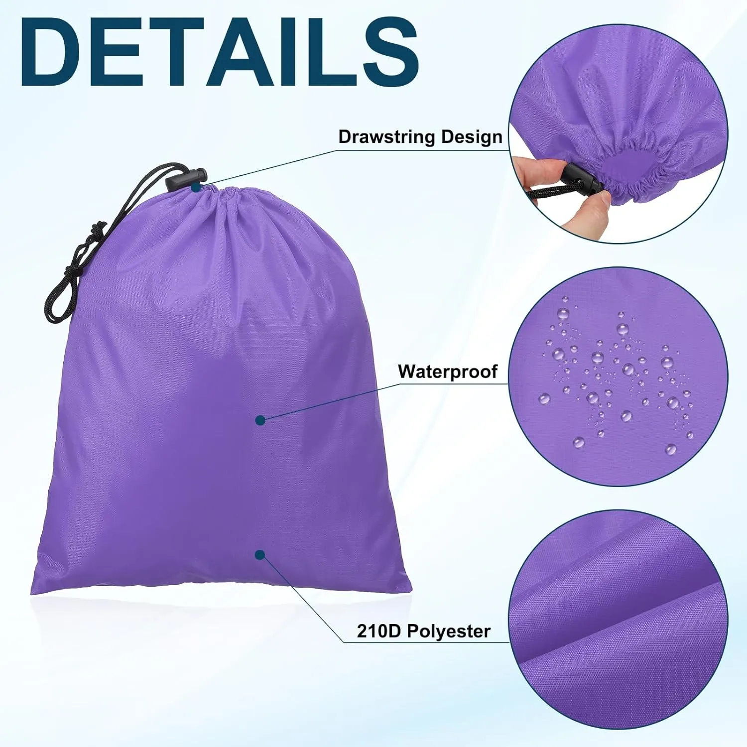 PATIKIL Travel Storage Bags with Toggle 10 x 12 Inch, 6 Pack Waterproof 210D Polyester Drawstring Bag Stuff Sack Cinch Bag for Gym Traveling Hiking Yoga Shoes Organizer, Light Purple