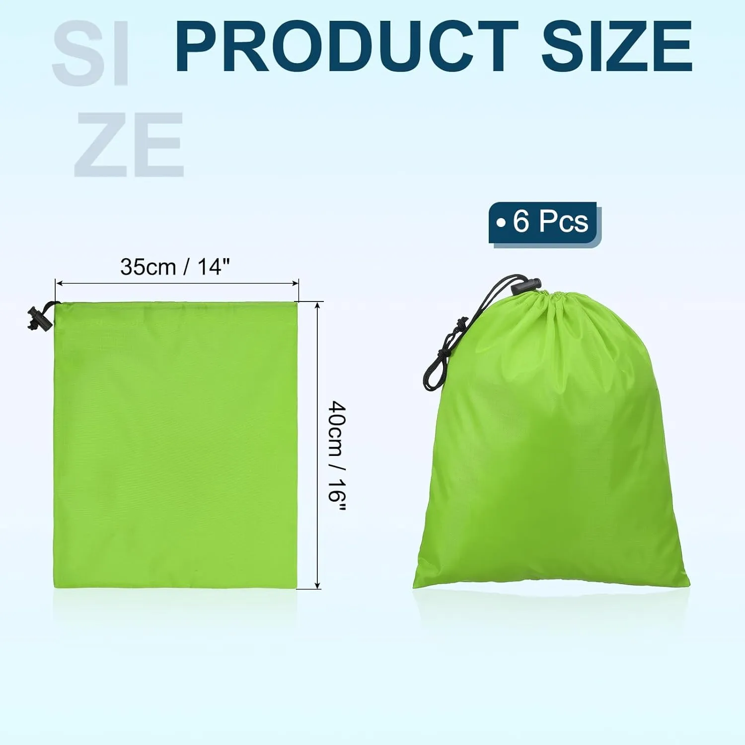 PATIKIL Travel Storage Bags with Toggle 14 x 16 Inch, 6 Pack Waterproof 210D Polyester Drawstring Bag Stuff Sack Cinch Bag for Gym Traveling Hiking Yoga Shoes Organizer, Light Green