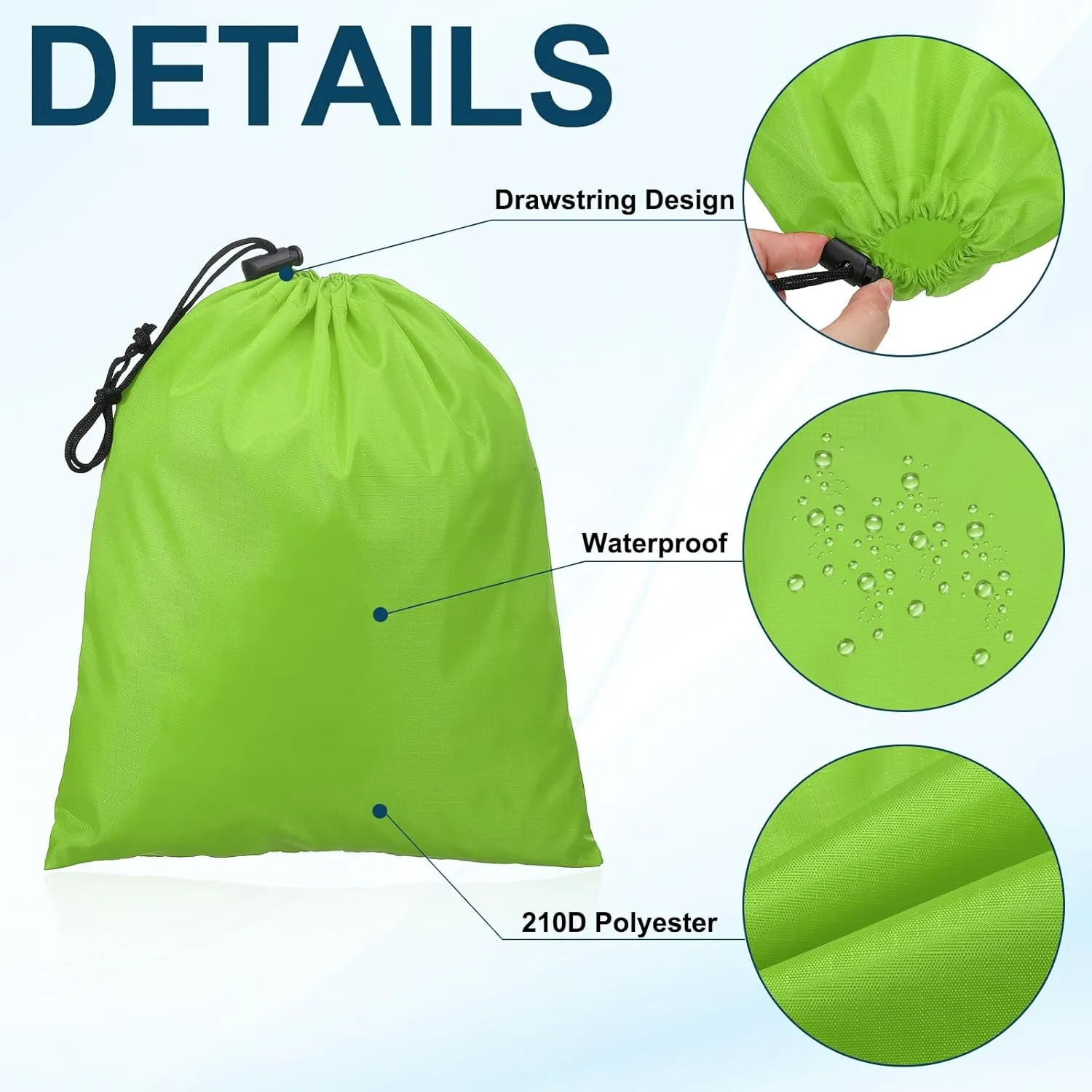 PATIKIL Travel Storage Bags with Toggle 14 x 16 Inch, 6 Pack Waterproof 210D Polyester Drawstring Bag Stuff Sack Cinch Bag for Gym Traveling Hiking Yoga Shoes Organizer, Light Green