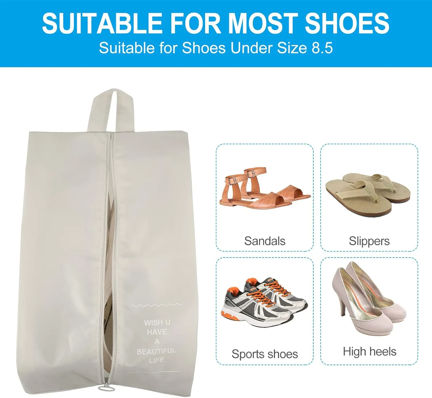 PATIKIL Waterproof Shoes Bags, 3 Pack Travel Storage Bag Portable Shoes Organizer with Zipper for Travel Outdoor, Beige