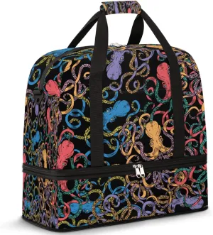 Pattern With Octopus Foldable Travel Duffel Bag Tote Carry on Luggage Sport Duffle for Women Men Gym Bag Overnight Weekender Bags with Shoe Compartments and Shoulder Strap