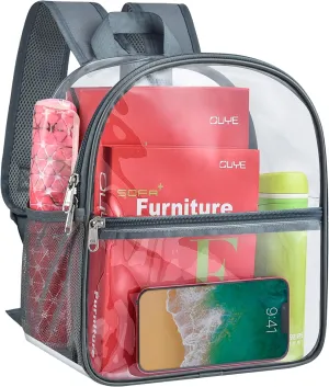 Paxiland Clear Backpack Stadium Approved 12×12×6 with Reinforced and Wider Shoulder Straps, Small Clear Bag for Schools, Concerts, Work, Festivals and Sporting Events - Grey