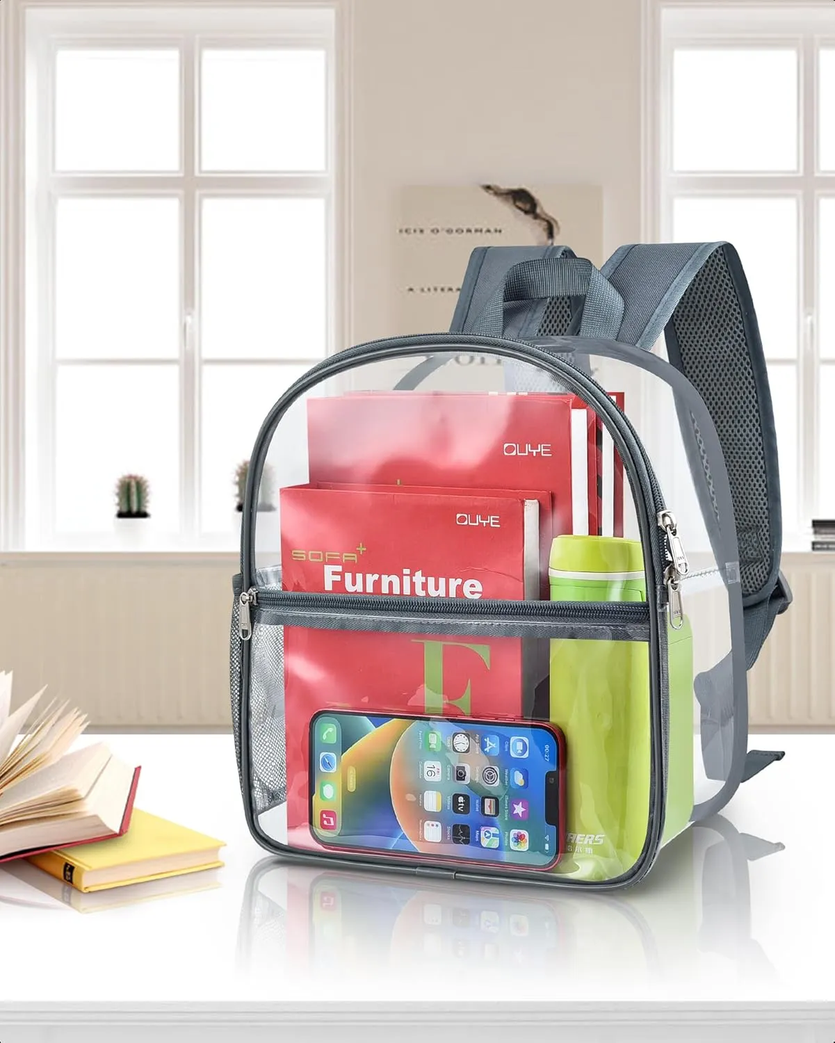 Paxiland Clear Backpack Stadium Approved 12×12×6 with Reinforced and Wider Shoulder Straps, Small Clear Bag for Schools, Concerts, Work, Festivals and Sporting Events - Grey