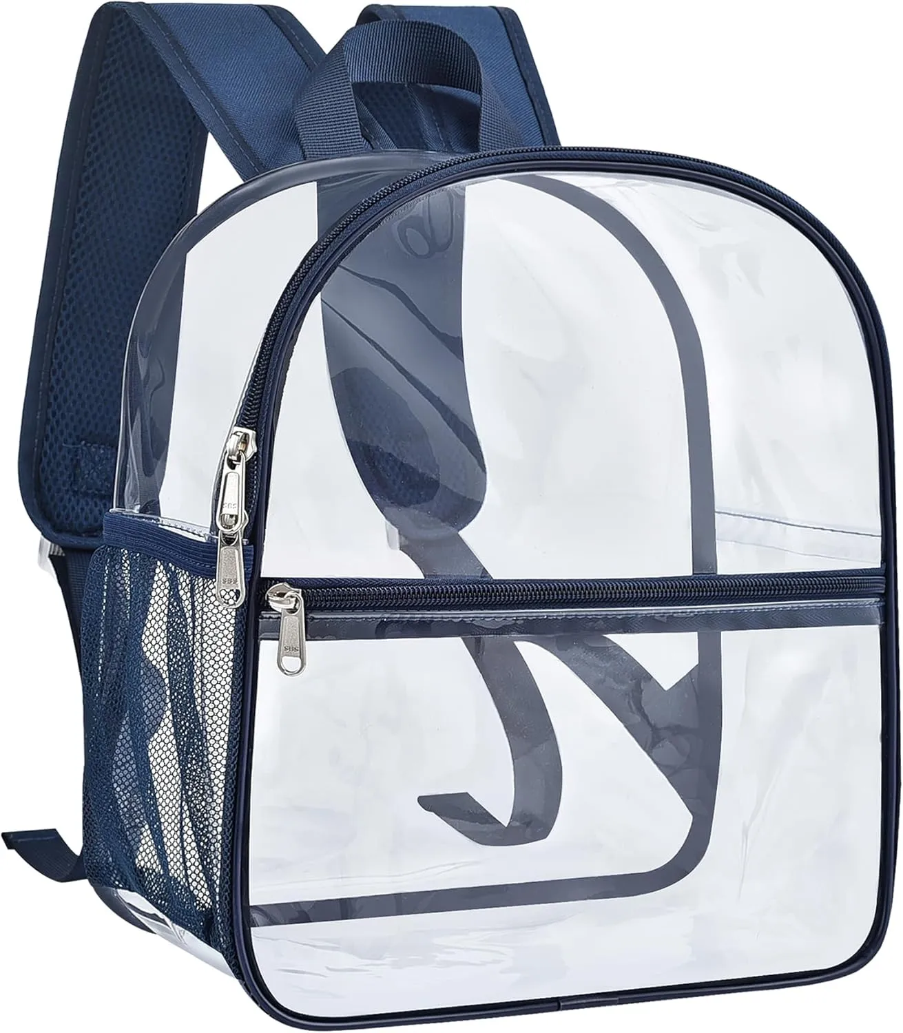 Paxiland Clear Backpack Stadium Approved 12×12×6 with Reinforced and Wider Shoulder Straps, Small Clear Bag for Schools, Concerts, Work, Festivals and Sporting Events - Navy