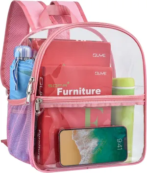 Paxiland Clear Backpack Stadium Approved 12×12×6 with Reinforced and Wider Shoulder Straps, Small Clear Bag for Schools, Concerts, Work, Festivals and Sporting Events - Pink