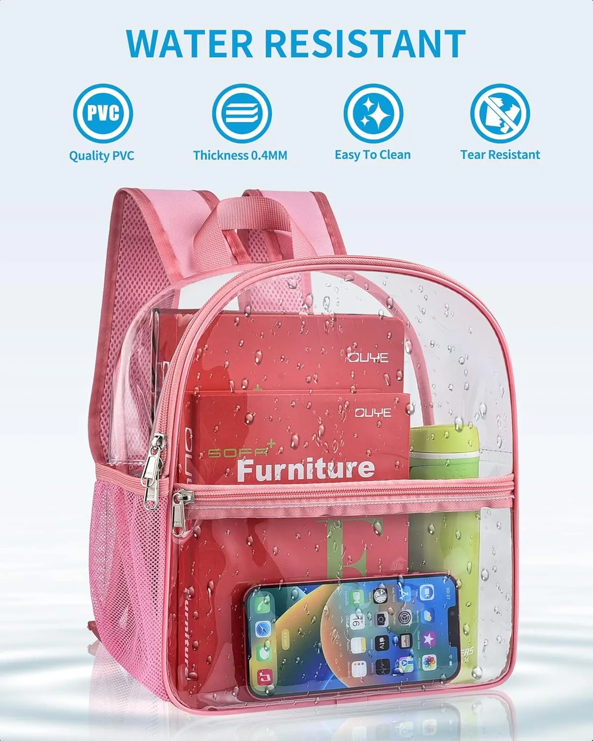 Paxiland Clear Backpack Stadium Approved 12×12×6 with Reinforced and Wider Shoulder Straps, Small Clear Bag for Schools, Concerts, Work, Festivals and Sporting Events - Pink