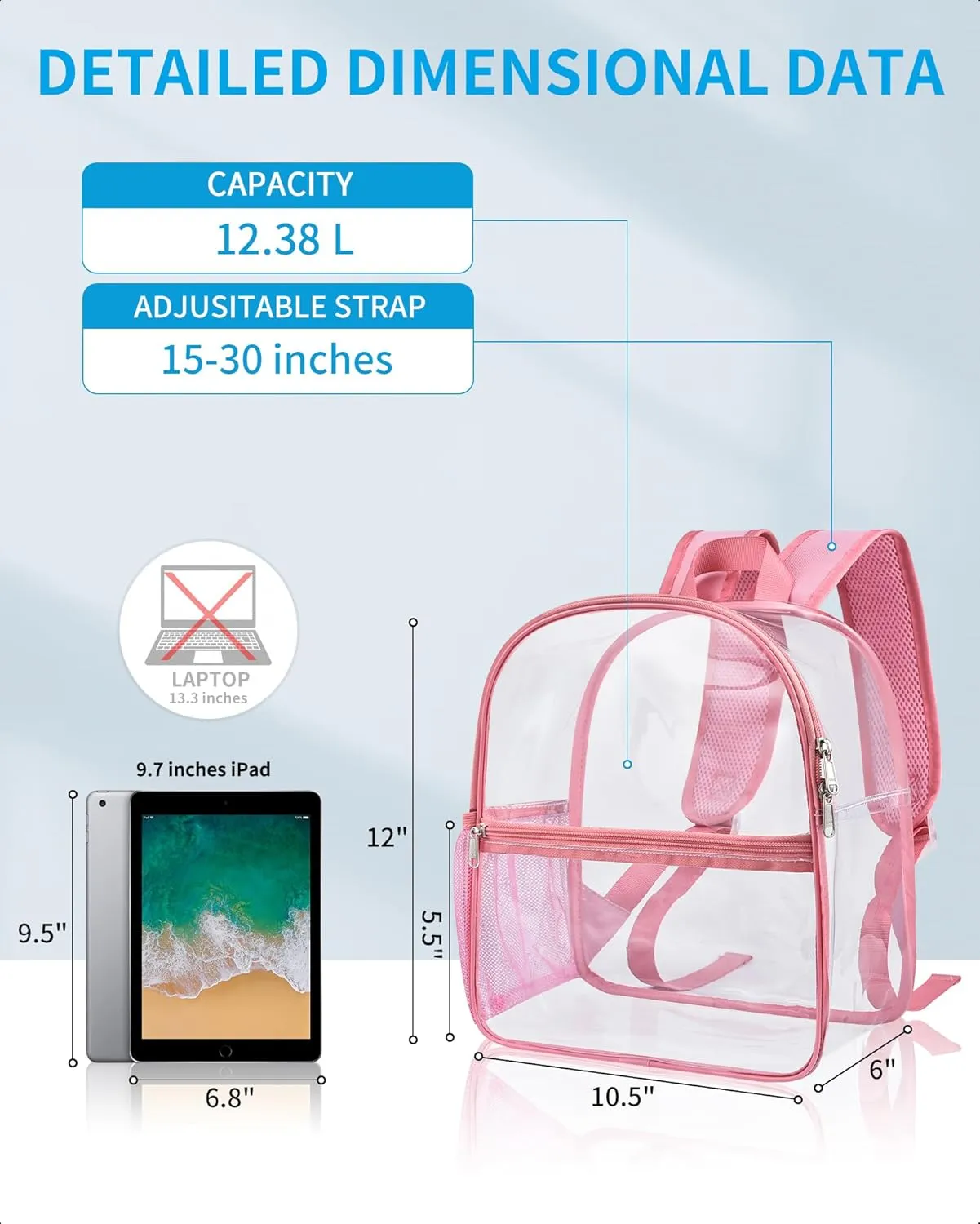 Paxiland Clear Backpack Stadium Approved 12×12×6 with Reinforced and Wider Shoulder Straps, Small Clear Bag for Schools, Concerts, Work, Festivals and Sporting Events - Pink