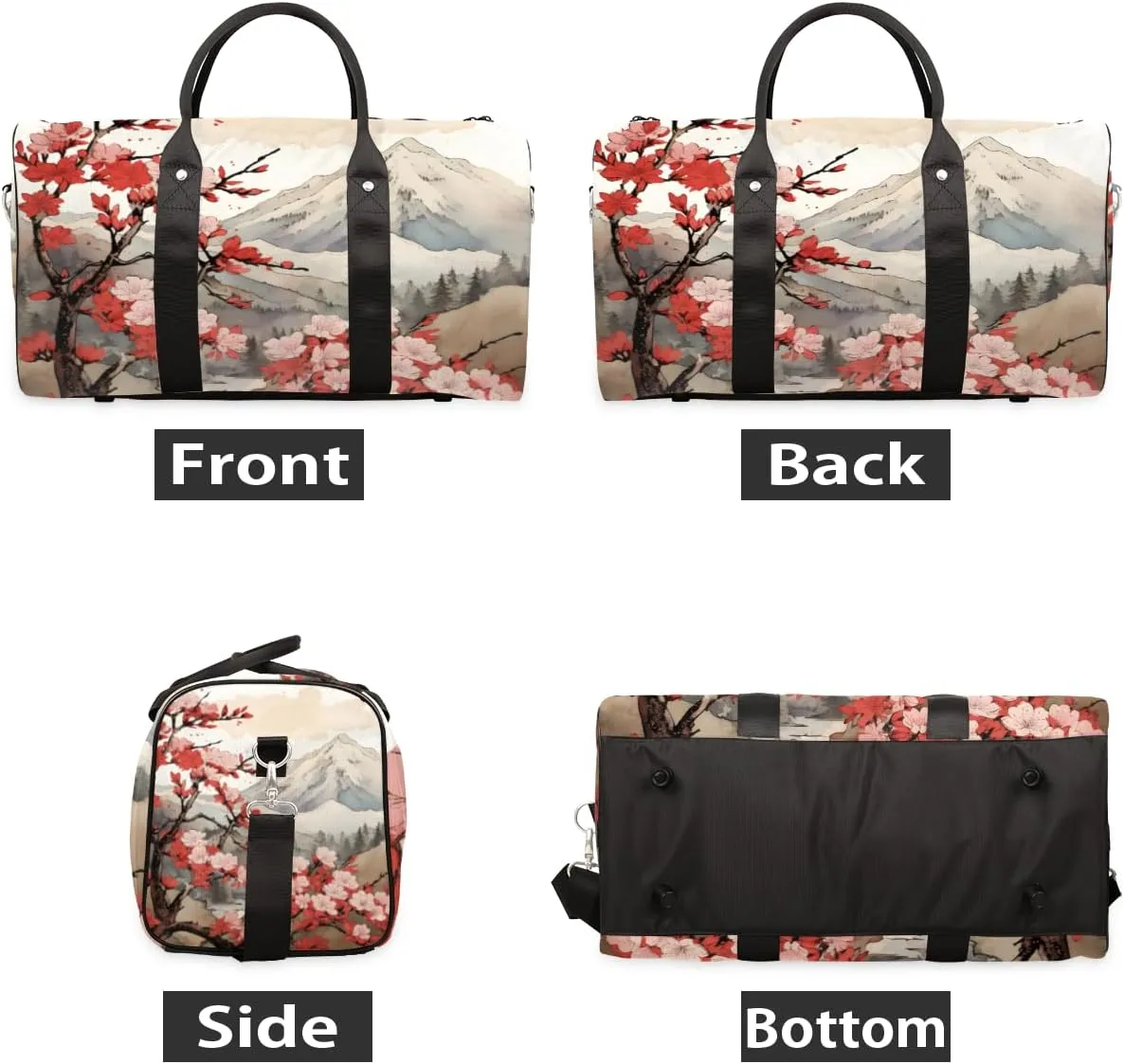 Peach Floral Travel Duffle Bag for Women Men Gym Duffel Foldable Bag Waterproof Weekender Japanese Asian Duffle Tote