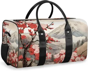 Peach Floral Travel Duffle Bag for Women Men Gym Duffel Foldable Bag Waterproof Weekender Japanese Asian Duffle Tote
