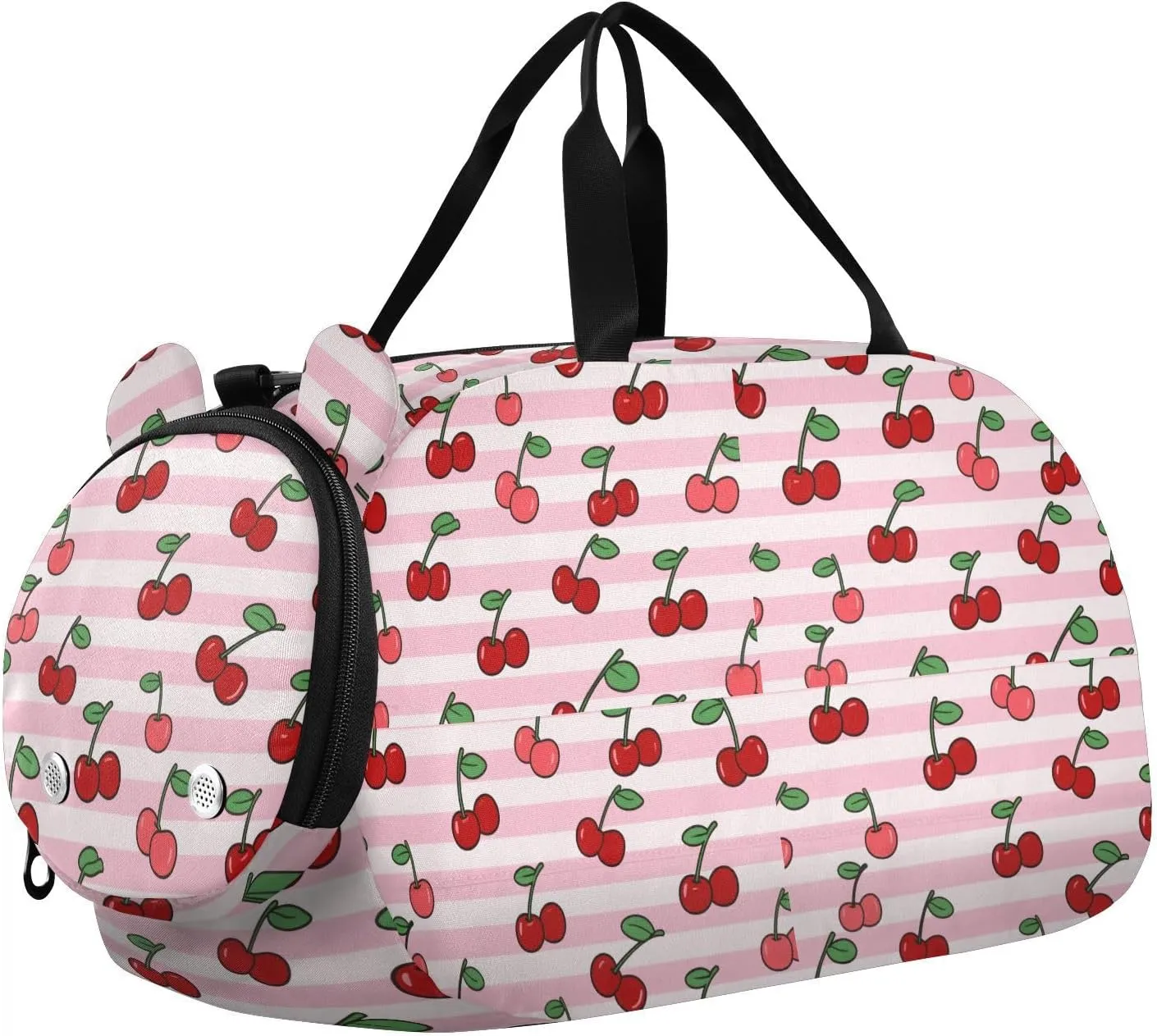 Peach White Striped Fruit Cherry Gym Duffel Bag with Shoes Compartment Lightweight Weekender Overnight Range Bag for Boys and Girls bolsos de para hombre