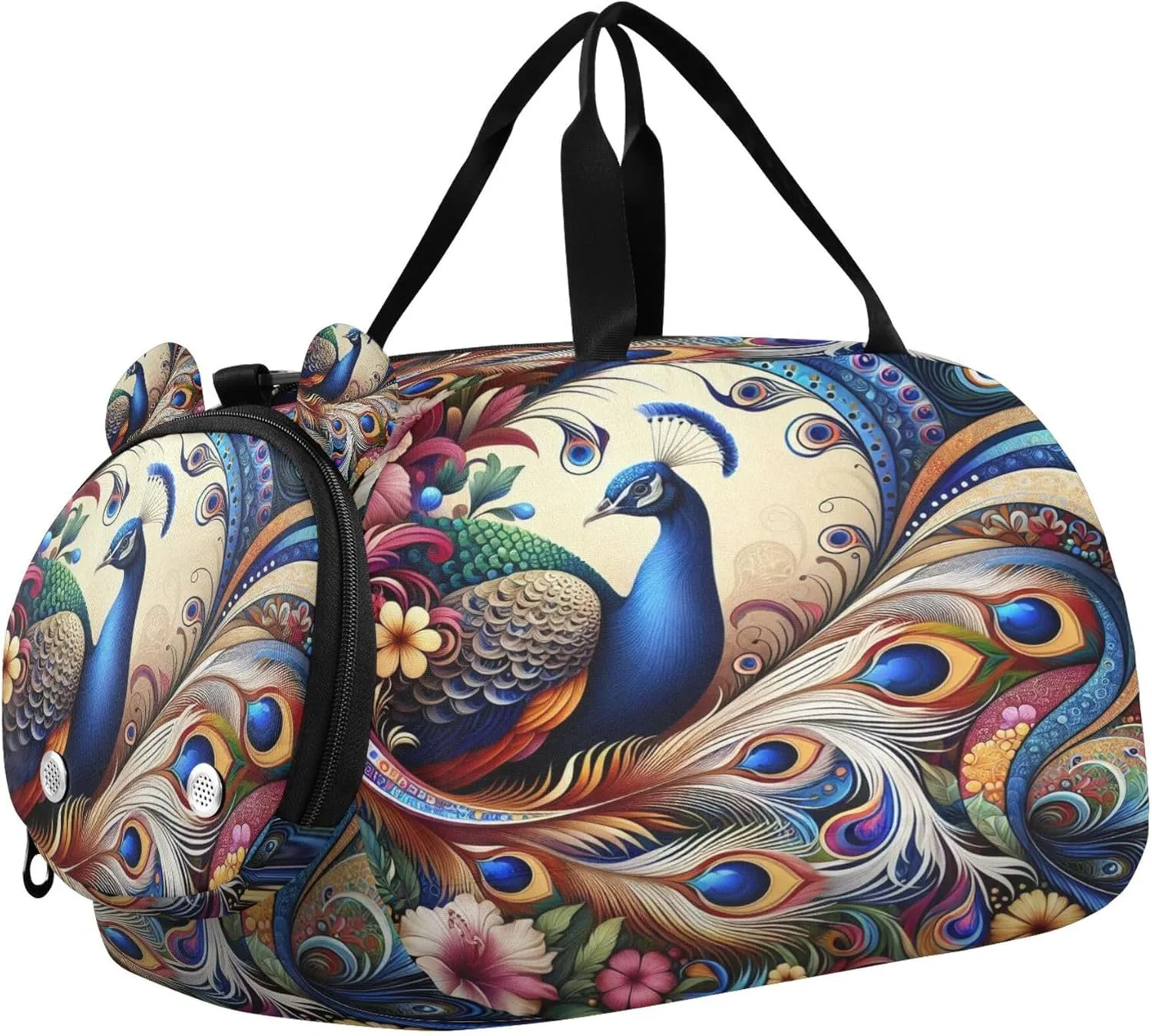 Peacock Kids Overnight Sports Duffel Bags with Shoe Compartment & Wet Pocket Travel Sport Gym Bag for Girls Boys