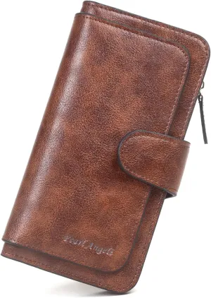 Pearl Angeli Wallets for Women RFID Trifold Clutch Fashion PU Leather Long Purse Ladies Credit Card Holder
