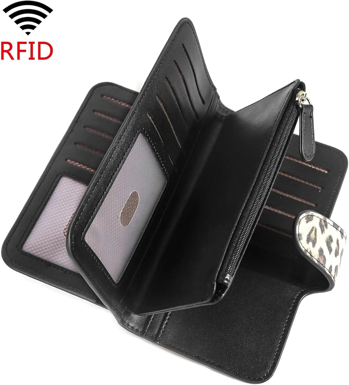 Pearl Angeli Wallets for Women RFID Trifold Clutch Fashion PU Leather Long Purse Ladies Credit Card Holder