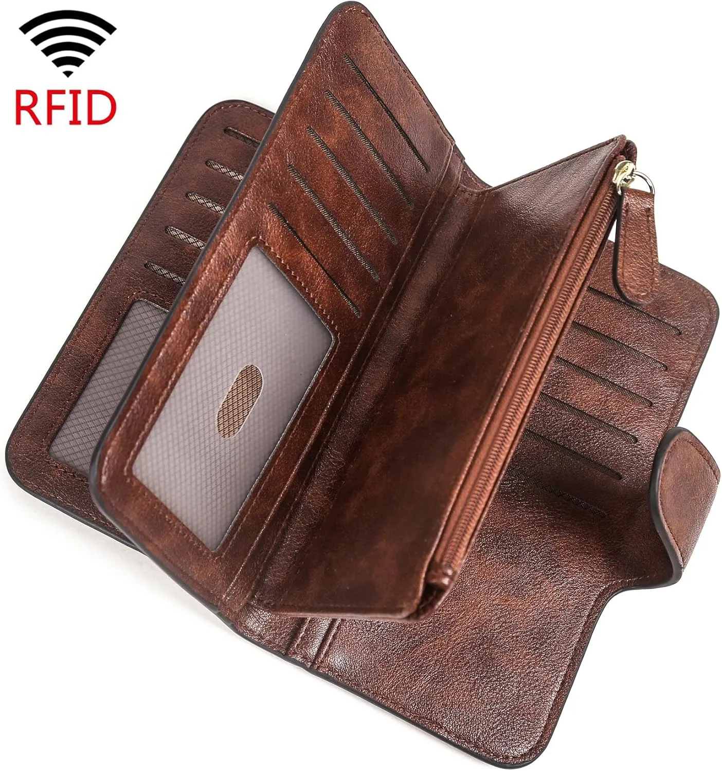 Pearl Angeli Wallets for Women RFID Trifold Clutch Fashion PU Leather Long Purse Ladies Credit Card Holder