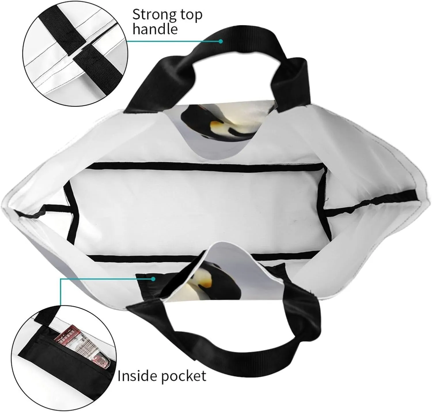 Penguin Canvas Tote Bag Cute Shoulder Bag Handbag Casual Animal Grocery Bags Penguin Bag for Outdoors