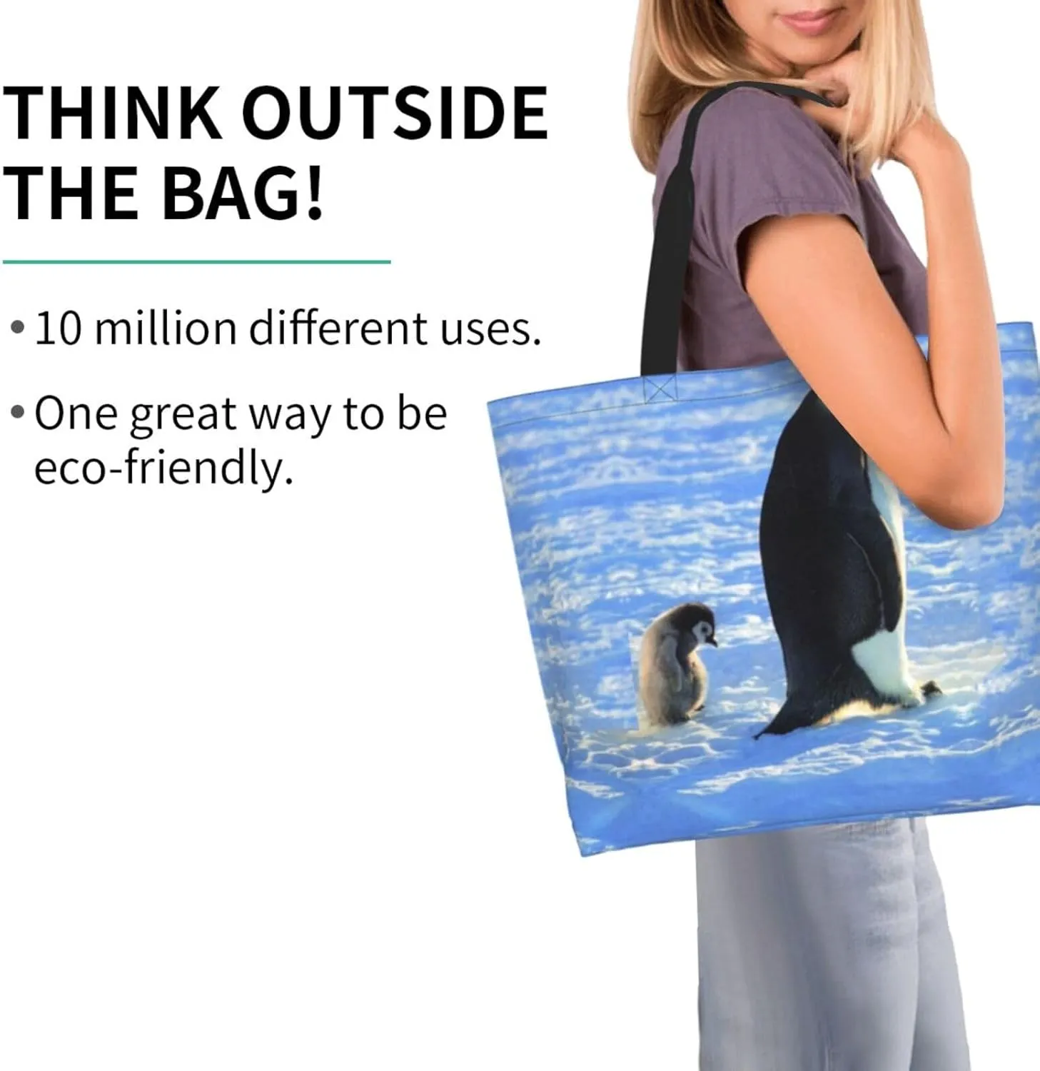 Penguin Canvas Tote Bag Cute Shoulder Bag Handbag Casual Animal Grocery Bags Penguin Bag for Outdoors