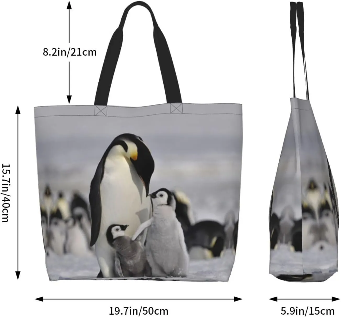 Penguin Canvas Tote Bag Cute Shoulder Bag Handbag Casual Animal Grocery Bags Penguin Bag for Outdoors