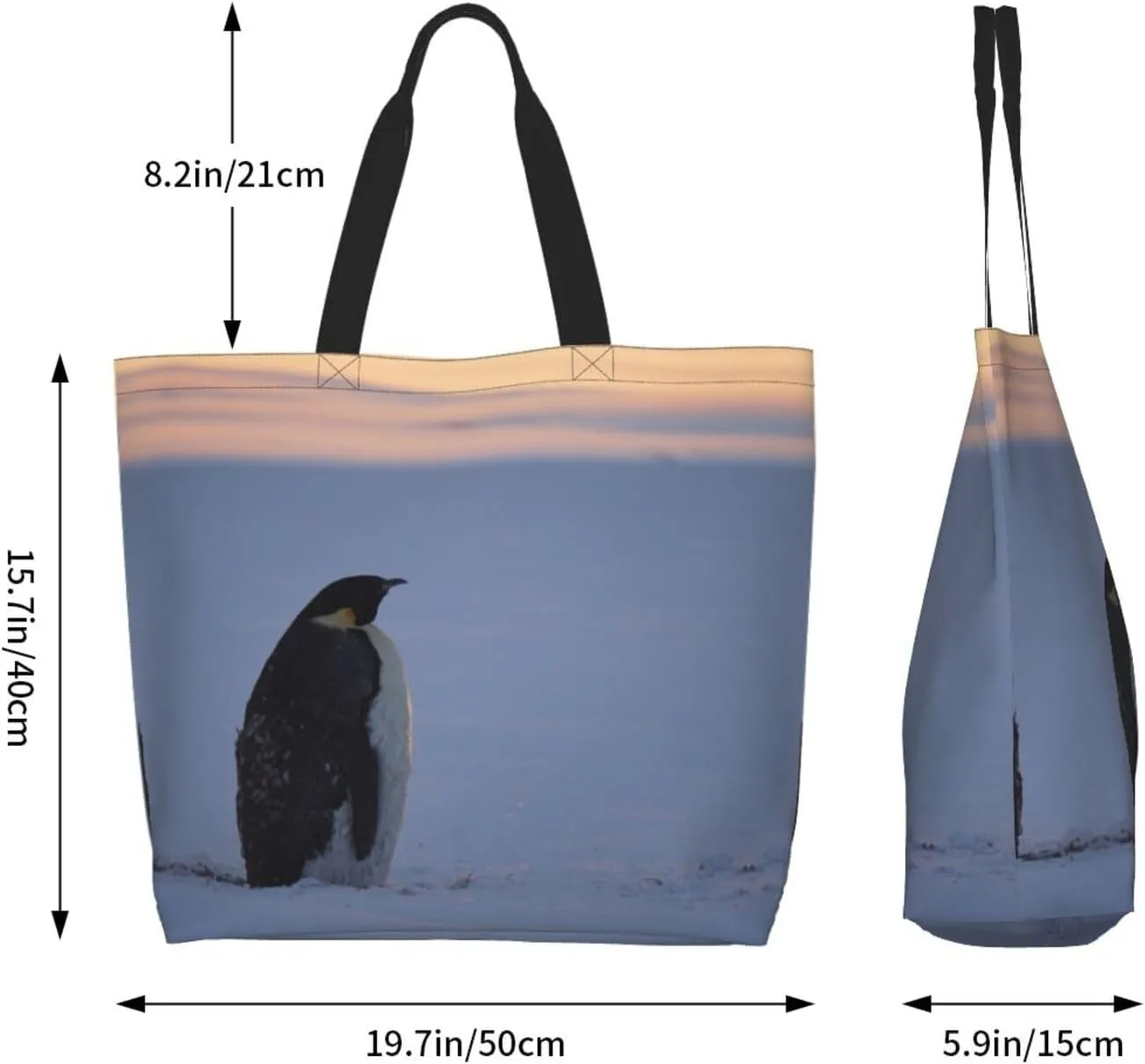 Penguin Canvas Tote Bag Cute Shoulder Bag Handbag Casual Animal Grocery Bags Penguin Bag for Outdoors