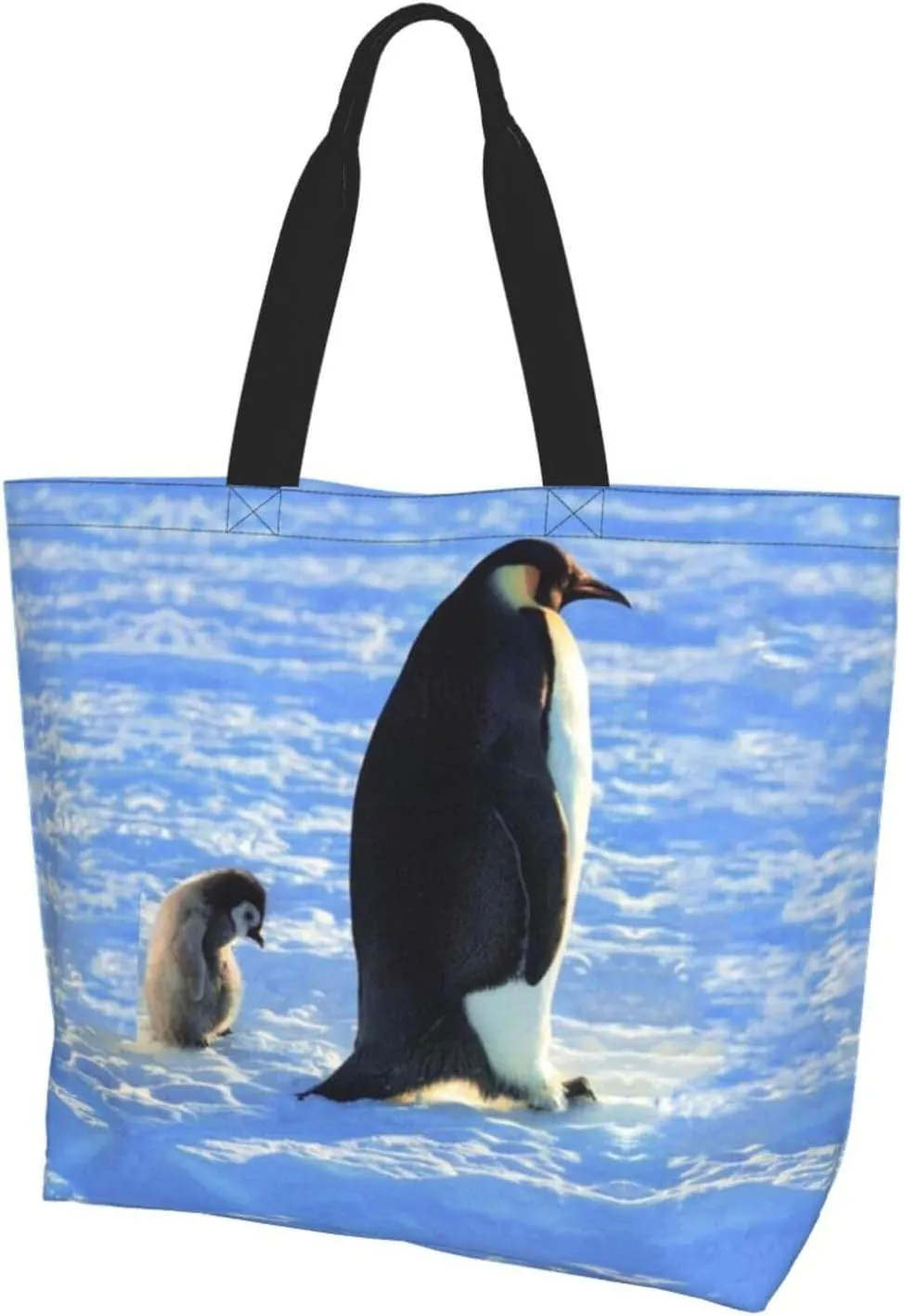 Penguin Canvas Tote Bag Cute Shoulder Bag Handbag Casual Animal Grocery Bags Penguin Bag for Outdoors