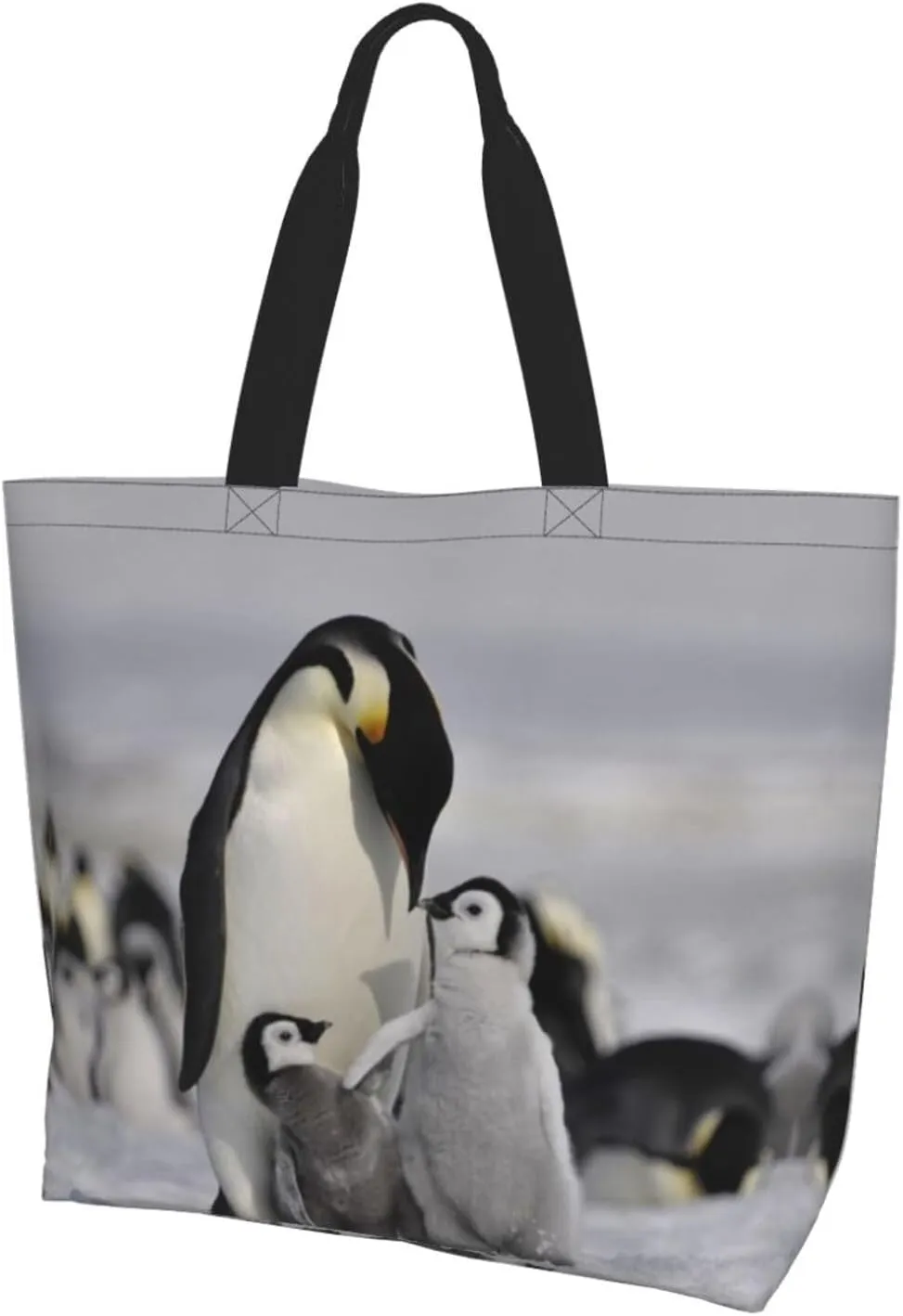 Penguin Canvas Tote Bag Cute Shoulder Bag Handbag Casual Animal Grocery Bags Penguin Bag for Outdoors