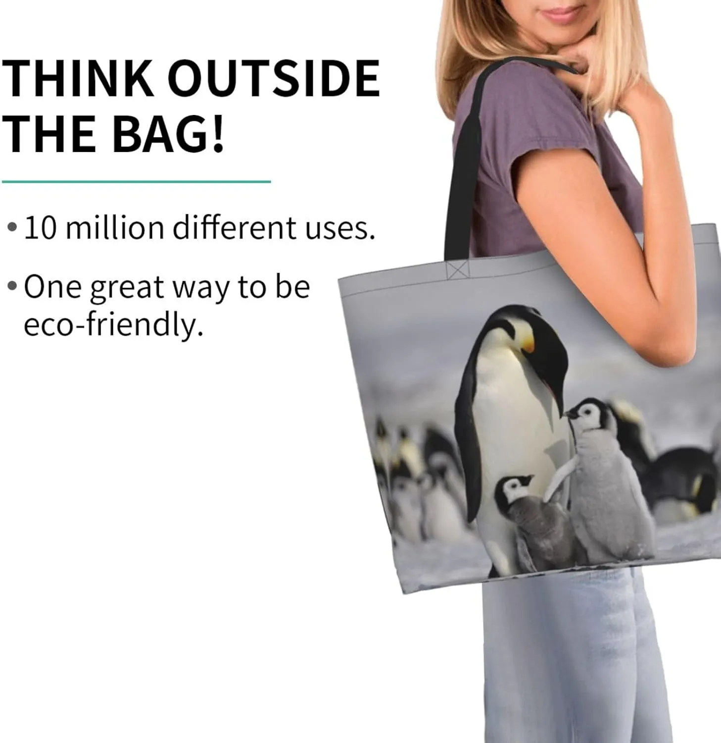 Penguin Canvas Tote Bag Cute Shoulder Bag Handbag Casual Animal Grocery Bags Penguin Bag for Outdoors