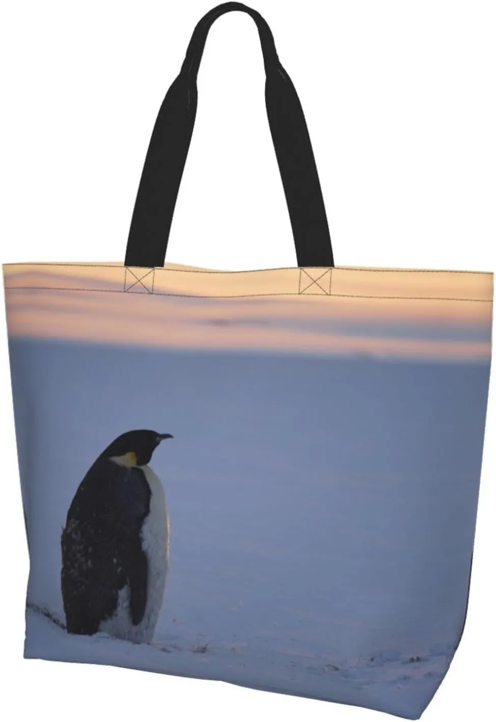 Penguin Canvas Tote Bag Cute Shoulder Bag Handbag Casual Animal Grocery Bags Penguin Bag for Outdoors