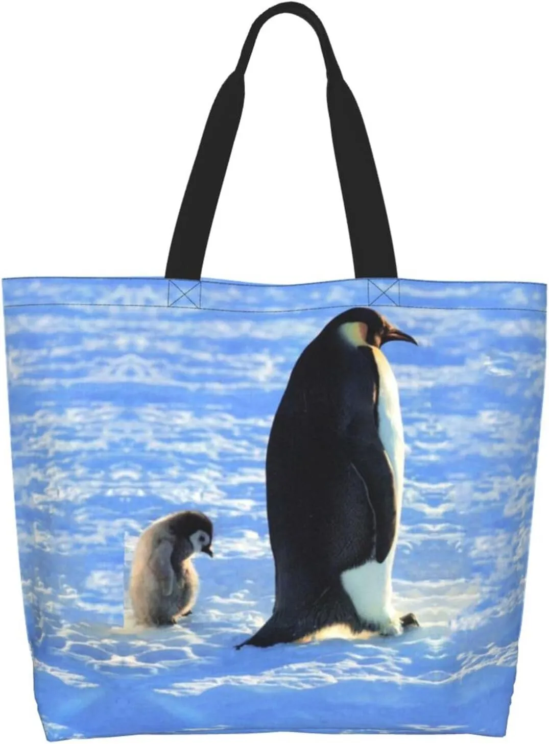 Penguin Canvas Tote Bag Cute Shoulder Bag Handbag Casual Animal Grocery Bags Penguin Bag for Outdoors