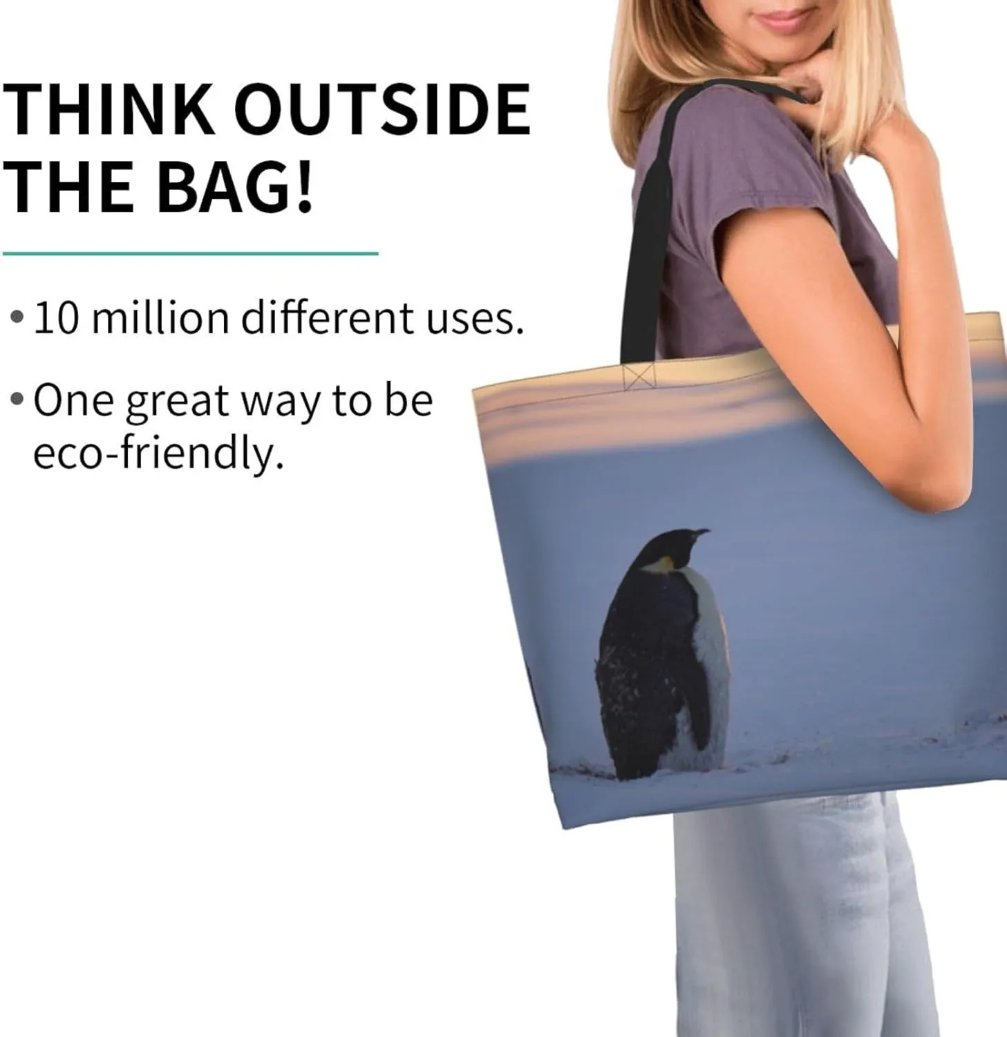 Penguin Canvas Tote Bag Cute Shoulder Bag Handbag Casual Animal Grocery Bags Penguin Bag for Outdoors