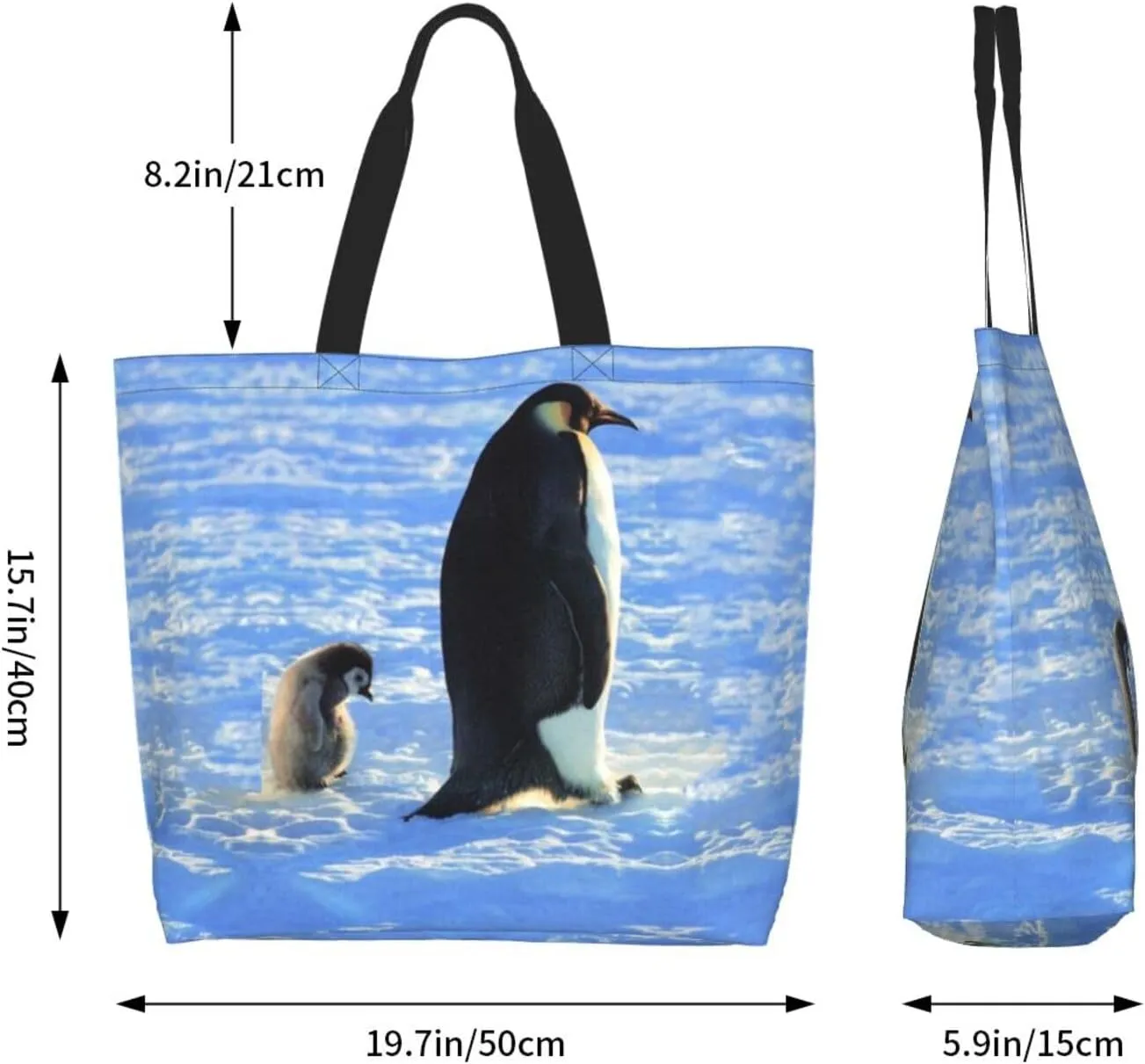 Penguin Canvas Tote Bag Cute Shoulder Bag Handbag Casual Animal Grocery Bags Penguin Bag for Outdoors