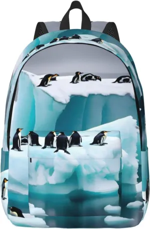 Penguins On The Iceberg Print Canvas Laptop Backpack Outdoor Casual Travel Bag Daypack Book Bag For Men Women