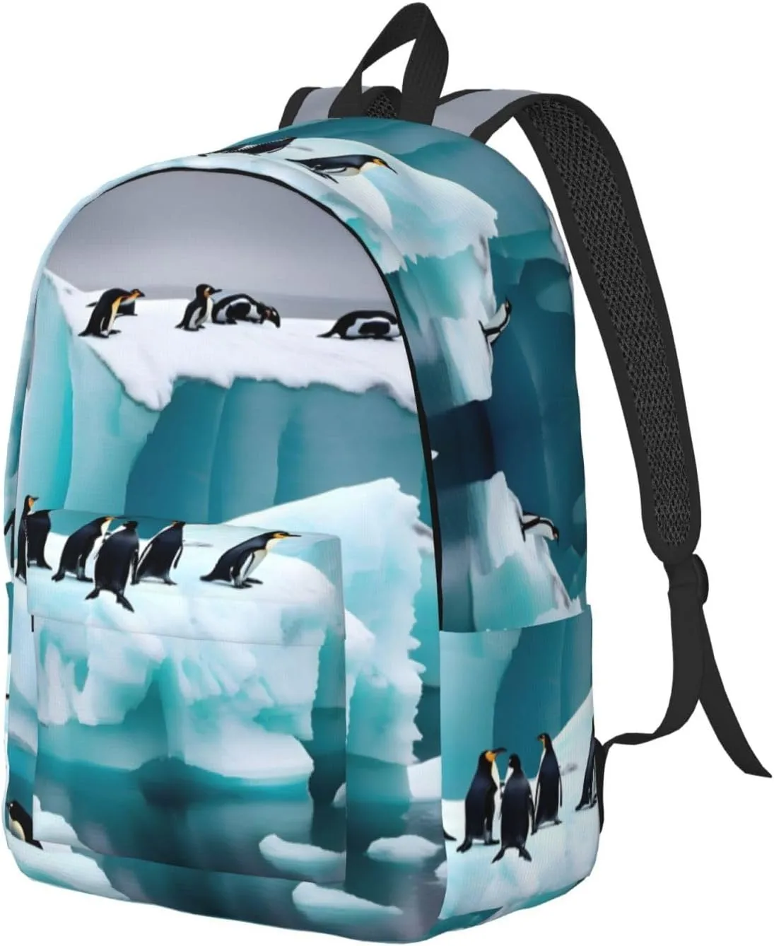 Penguins On The Iceberg Print Canvas Laptop Backpack Outdoor Casual Travel Bag Daypack Book Bag For Men Women