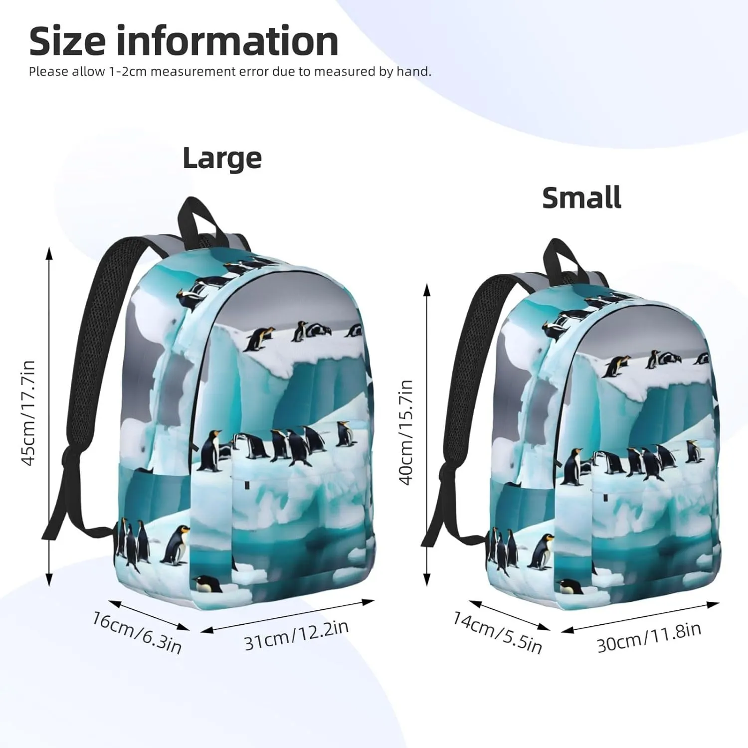 Penguins On The Iceberg Print Canvas Laptop Backpack Outdoor Casual Travel Bag Daypack Book Bag For Men Women