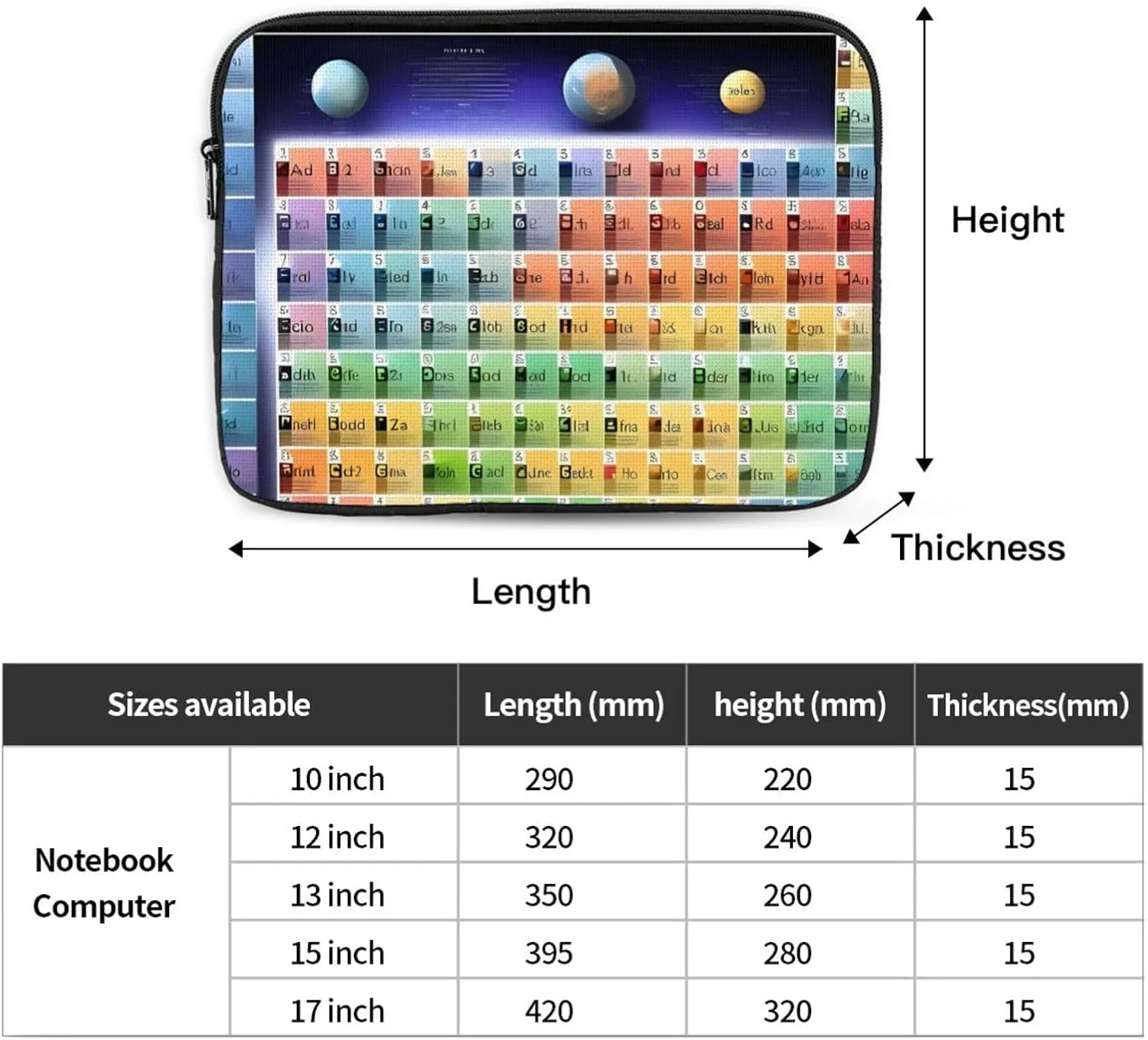 Periodic Table of Elements Laptop Sleeve Bag 12 Inch Waterproof Shockproof Laptop Case Bag Lightweight Tablet Travel Cover Computer Skin Bag Tablet Carrying Case