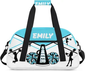 Personalize Cheer Duffel Bags with Custom Name & Text Sport Dance Gym Bags Garment Bags for Girls Kids Cheerleaders Overnight Weekender Travel Blue White