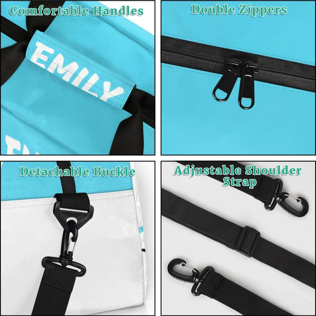Personalize Cheer Duffel Bags with Custom Name & Text Sport Dance Gym Bags Garment Bags for Girls Kids Cheerleaders Overnight Weekender Travel Blue White