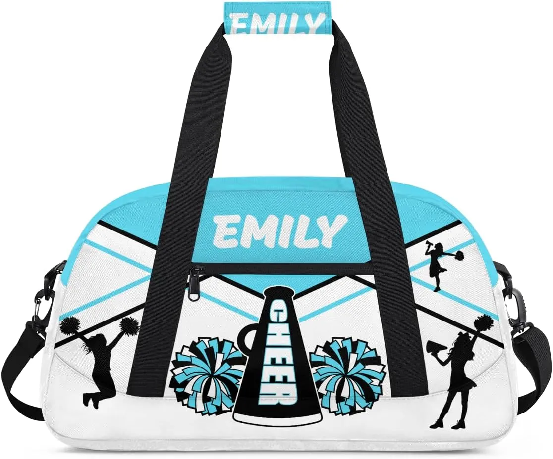 Personalize Cheer Duffel Bags with Custom Name & Text Sport Dance Gym Bags Garment Bags for Girls Kids Cheerleaders Overnight Weekender Travel Blue White