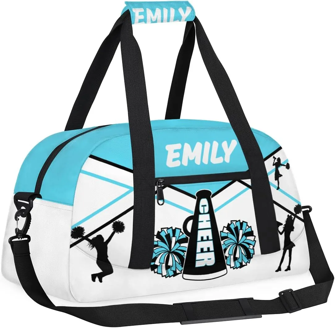 Personalize Cheer Duffel Bags with Custom Name & Text Sport Dance Gym Bags Garment Bags for Girls Kids Cheerleaders Overnight Weekender Travel Blue White