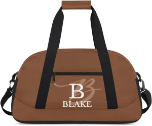 Personalize-Kids-Brown-Duffel-Bags With Custom Capital Name Text Dance-Sports-Bags Lightweight Carry-On Overnight Travel Gym for Girls Boys