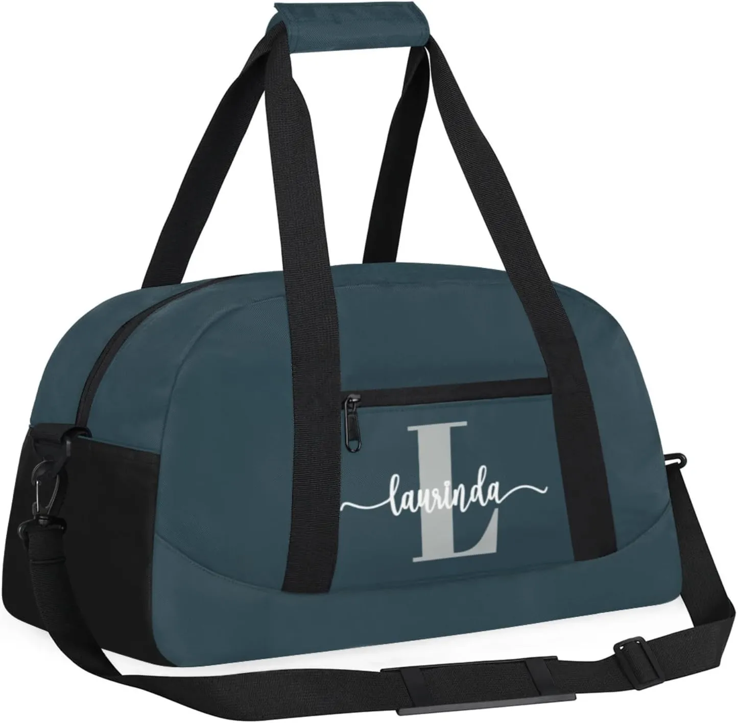 Personalize-Kids-Duffel-Bags With Custom Initial Name Dance-Sports-Bags Lightweight Carry-On Overnight Travel Gym for Girls Boys,Dark Blue-Gray