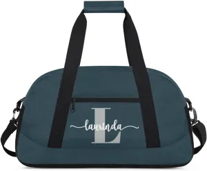 Personalize-Kids-Duffel-Bags With Custom Initial Name Dance-Sports-Bags Lightweight Carry-On Overnight Travel Gym for Girls Boys,Dark Blue-Gray
