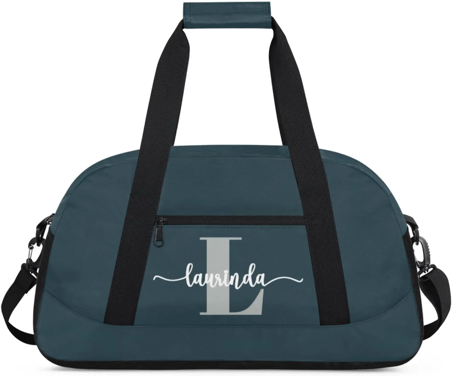 Personalize-Kids-Duffel-Bags With Custom Initial Name Dance-Sports-Bags Lightweight Carry-On Overnight Travel Gym for Girls Boys,Dark Blue-Gray