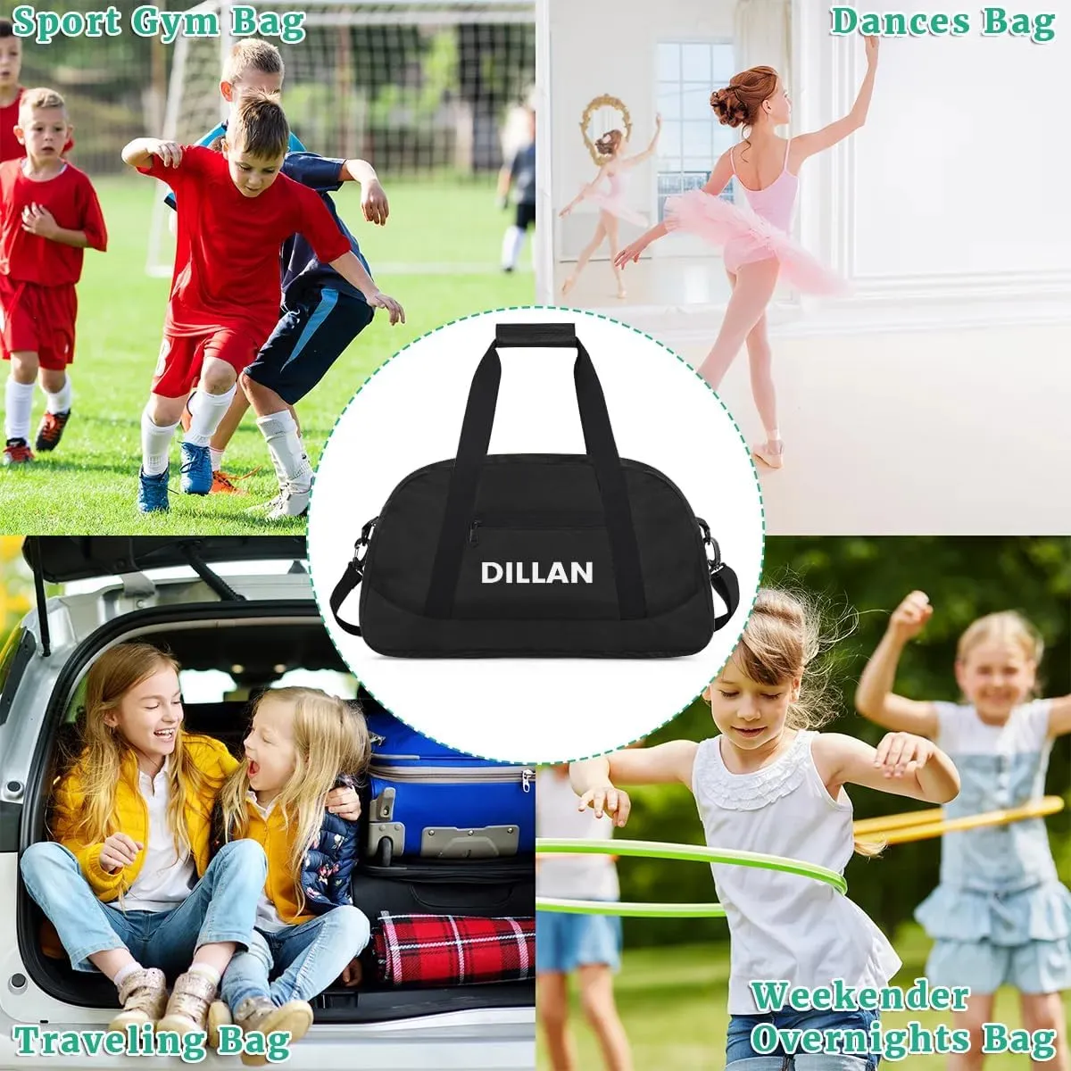 Personalize-Kids-Duffel-Bags With Custom Name Text Carry-On Overnight Travel Gym Lightweight Dance Sports Bags For Girls Boys Kids,Black