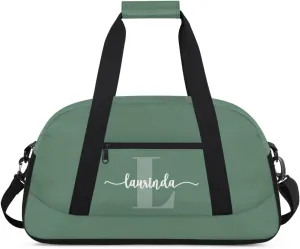 Personalize-Kids-Green-Duffel-Bags With Custom Initial Name Dance-Sports-Bags Lightweight Carry-On Overnight Gym Travel for Girls Boys