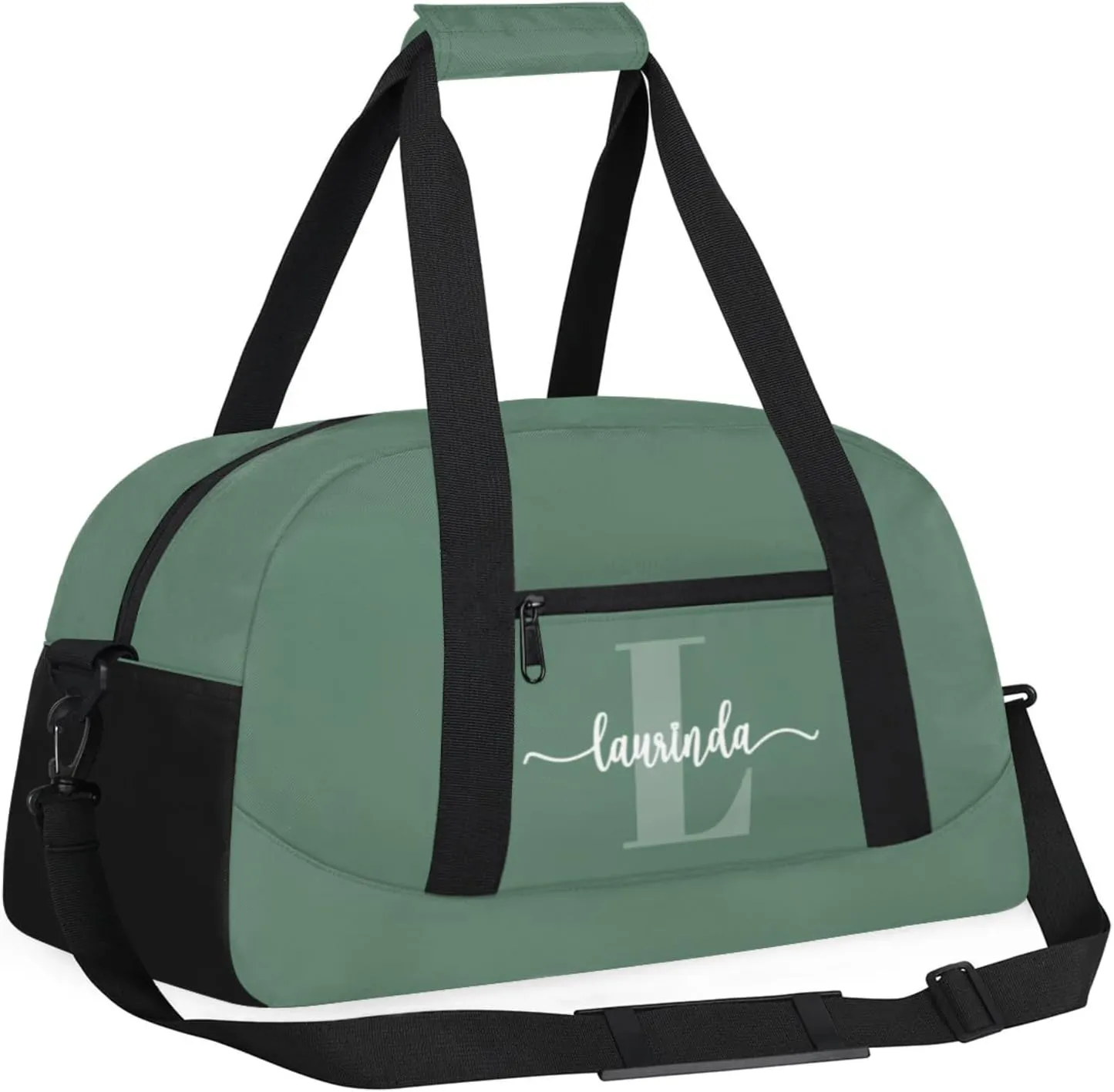 Personalize-Kids-Green-Duffel-Bags With Custom Initial Name Dance-Sports-Bags Lightweight Carry-On Overnight Gym Travel for Girls Boys