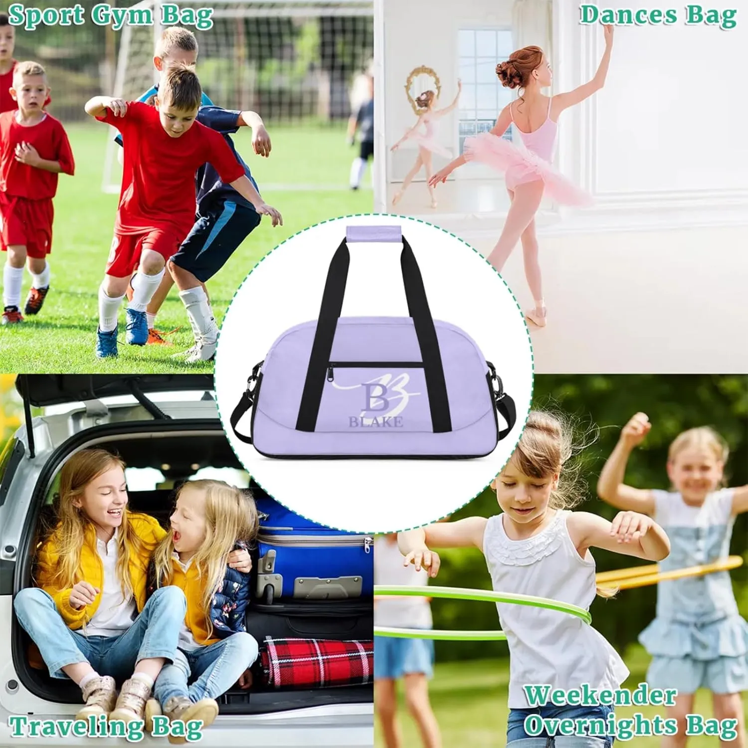 Personalize-Kids-Purple-Duffel-Bags With Custom Capital Name Text Dance-Sports-Bags Lightweight Carry-On Overnight Travel Gym for Girls Boys