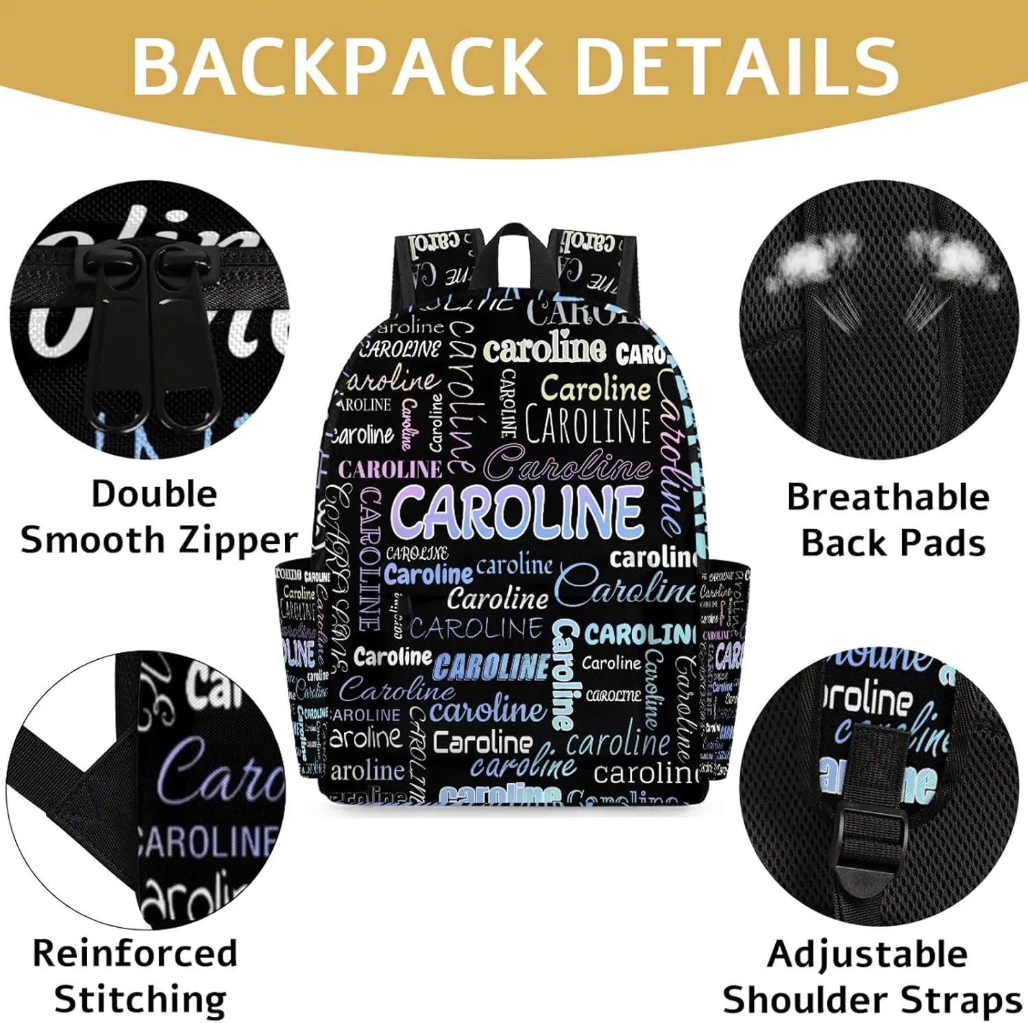 Personalized Backpack Bag with Name Lightweight Custom Shoulder Bags Waterproof Casual Backpacks Travel Laptop Bag 15.1in, Colorful Blue