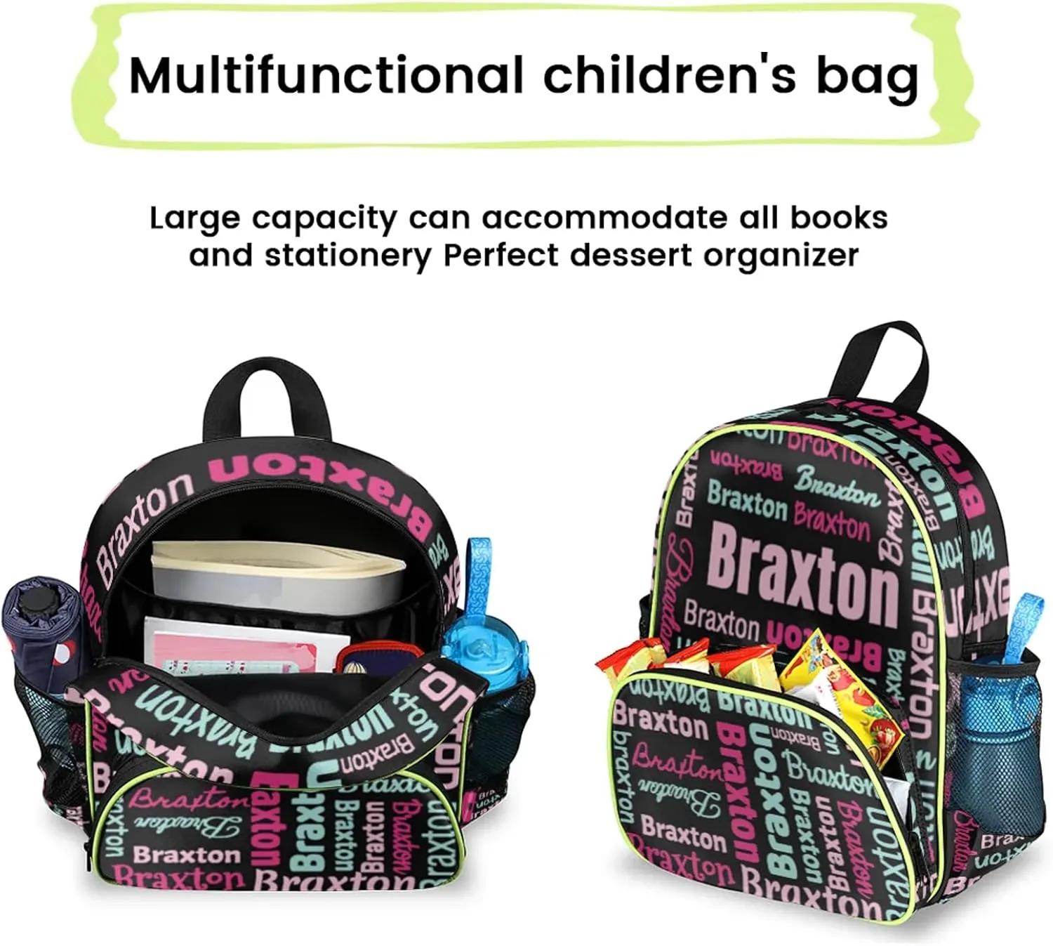 Personalized Backpacks with Name Customized Shoulder Bag Gifts for Women Men Waterproof Travel Casual Backpack 14.2in, Black Pink