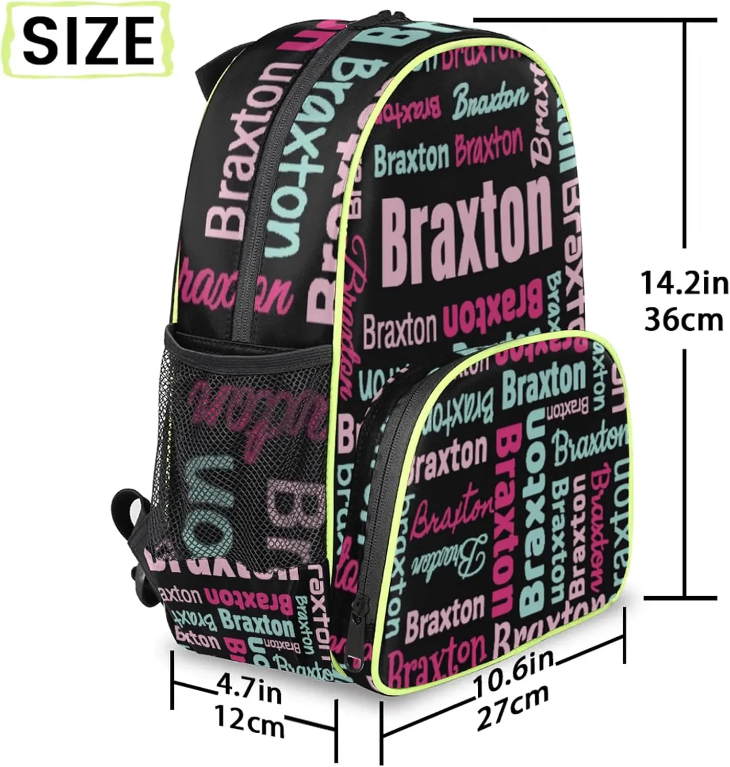 Personalized Backpacks with Name Customized Shoulder Bag Gifts for Women Men Waterproof Travel Casual Backpack 14.2in, Black Pink